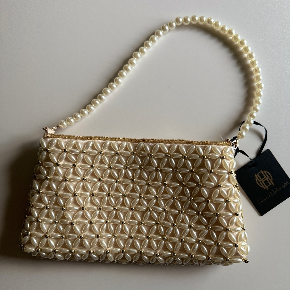 New! House of Harlow 1960 Pearl Beaded Floral Handbag